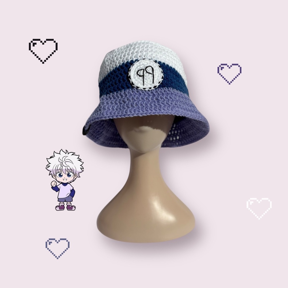 Chibi Style White and Blue Bucket Hat